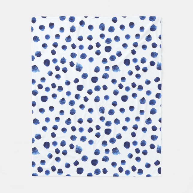 Blue Polka: Watercolor Dot Seamless. Fleece Blanket (Front)