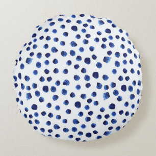Blue Polka: Watercolor Dot Seamless. Round Cushion