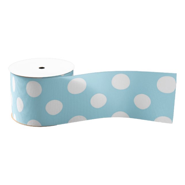 Blue Polkadot Girly Modern Cute Grosgrain Ribbon (Spool)