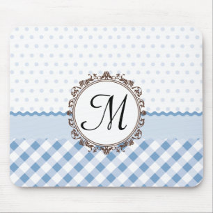 Blue Polkadots, Checks and Stripes with Monogram Mouse Pad