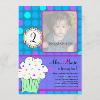 Blue Polkadots Cupcake Birthday Invitation