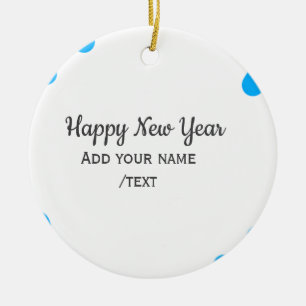 Blue polkadots happy new year add name messasimple ceramic tree decoration