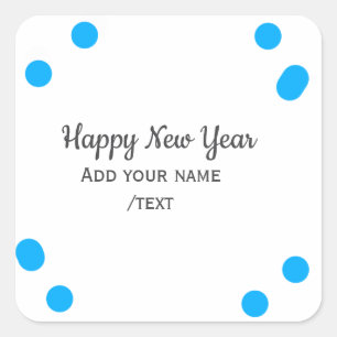 Blue polkadots happy new year add name messasimple square sticker