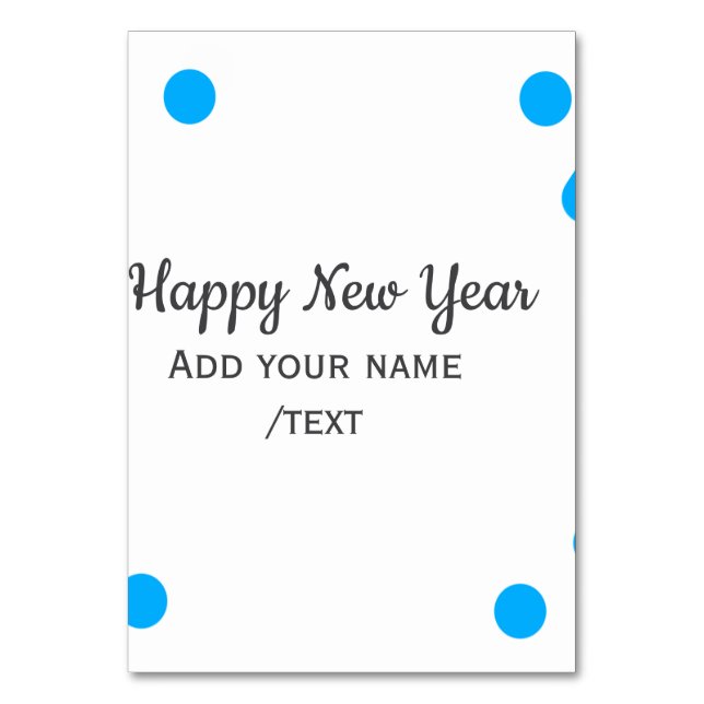 Blue polkadots happy new year add name messasimple table number (Front)