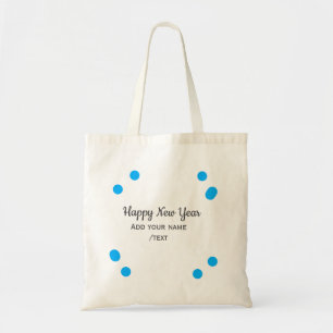 Blue polkadots happy new year add name messasimple tote bag