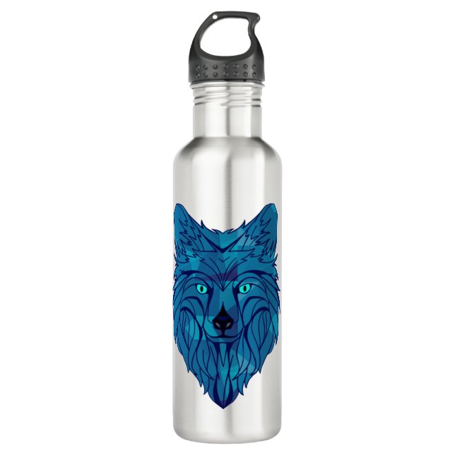 Blue Poly Wolf Head 710 Ml Water Bottle (Front)
