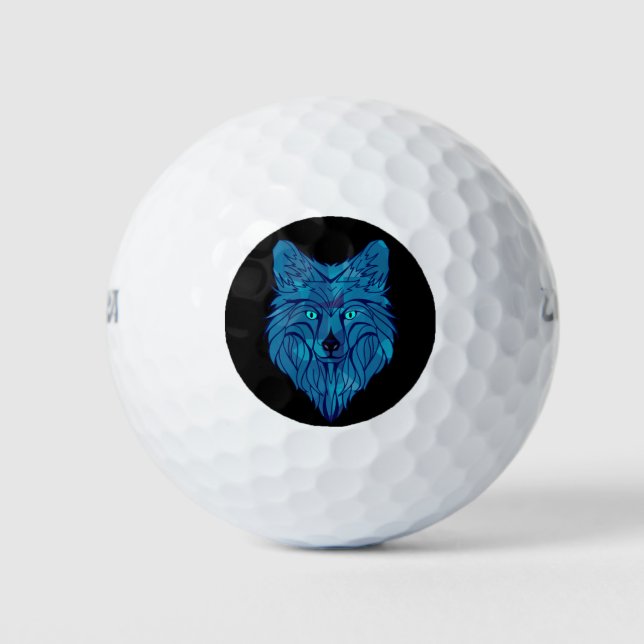 Blue Poly Wolf Head Golf Balls (Front)