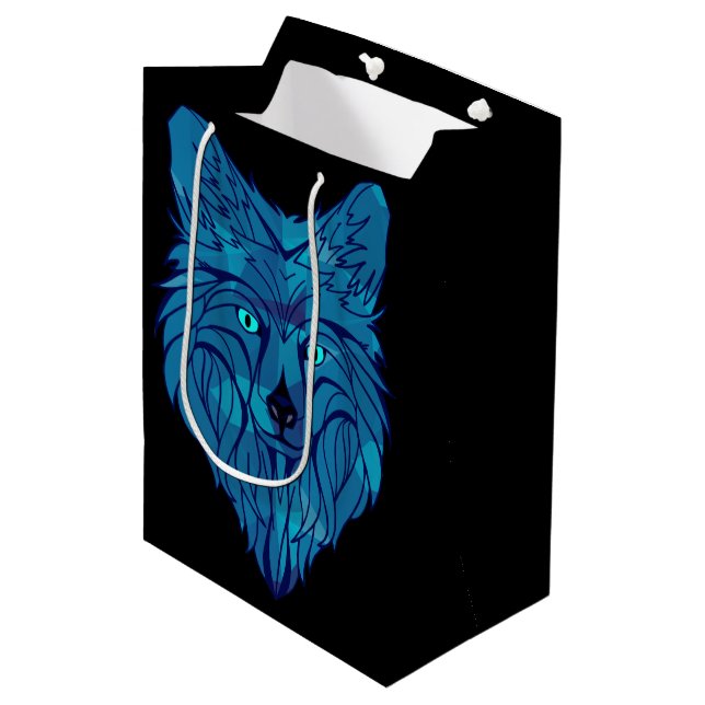Blue Poly Wolf Head Medium Gift Bag (Front Angled)
