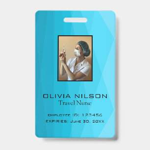 Blue Polygonal And Photo ID Badge