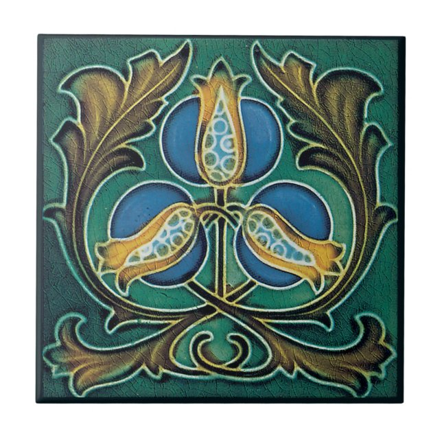 Blue Pomegranate Rustic Faux-Majolica Tile (Front)