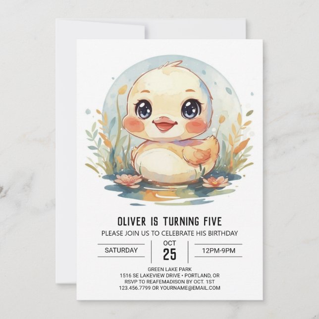Blue Pond Duck Birthday Invitation (Front)