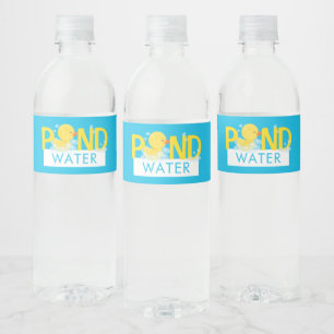 Blue Pond Water Watercolor Rubber Duck Water Bottle Label