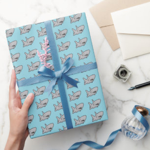 Blue Pool Party Beach Birthday Shark Wrapping Paper