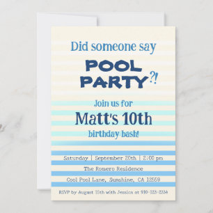 Blue Pool Party Birthday Invitation