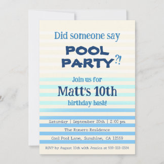 Blue Pool Party | Birthday Invitation