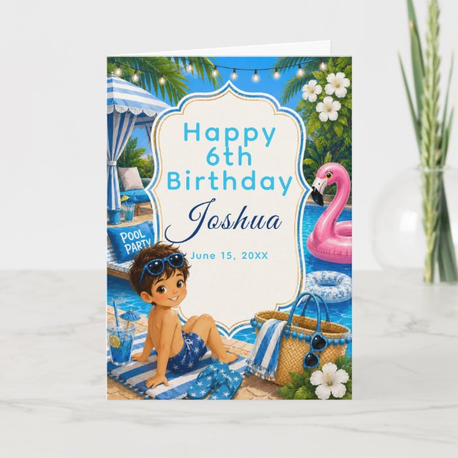Blue Pool Party boys Birthday  Card (Front)