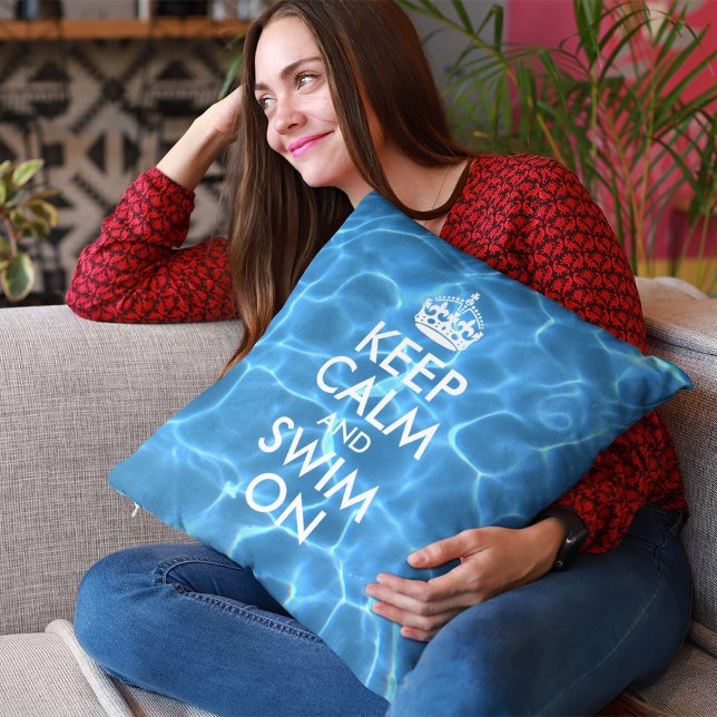 Blue Pool Water Keep Calm and Swim On Cushion (Creator Uploaded)