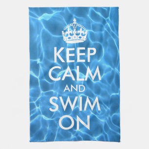 Blue Pool Water Keep Calm and Swim On Tea Towel