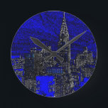 Blue Pop Art New York City Round Clock<br><div class="desc">Pop Art Style Manhattan New York City Artwork</div>