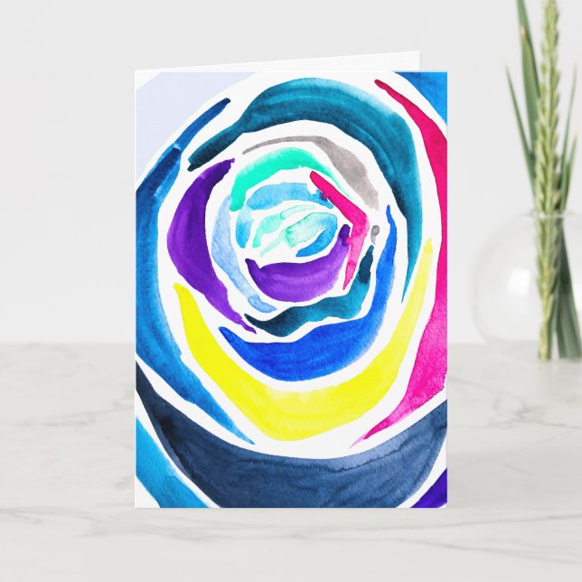 Blue pop art rose watercolor card (Front)