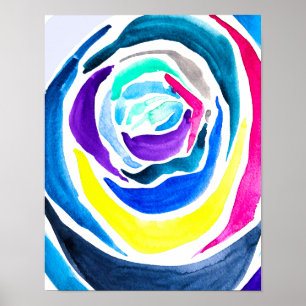 Blue pop art rose watercolor poster