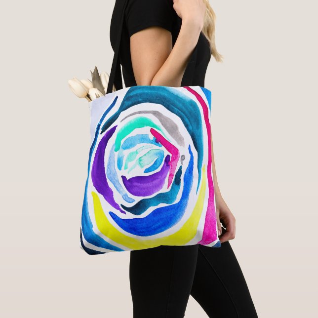 Blue pop art rose watercolor tote bag (Close Up)