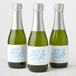 Blue Pop It When She Pops Baby Shower Favor Sparkling Wine Label