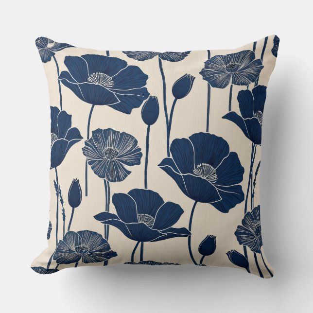 Blue Poppies Cushion (Front)