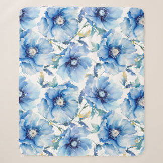 Blue Poppies flower pattern Sherpa Blanket