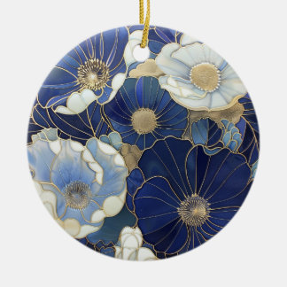 Blue Poppies Vintage Inspired Ceramic Tree Decoration