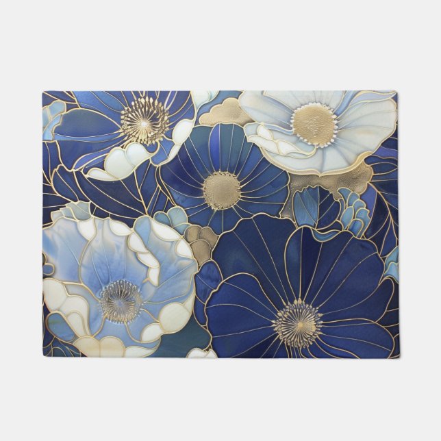 Blue Poppies Vintage Inspired Doormat (Front)