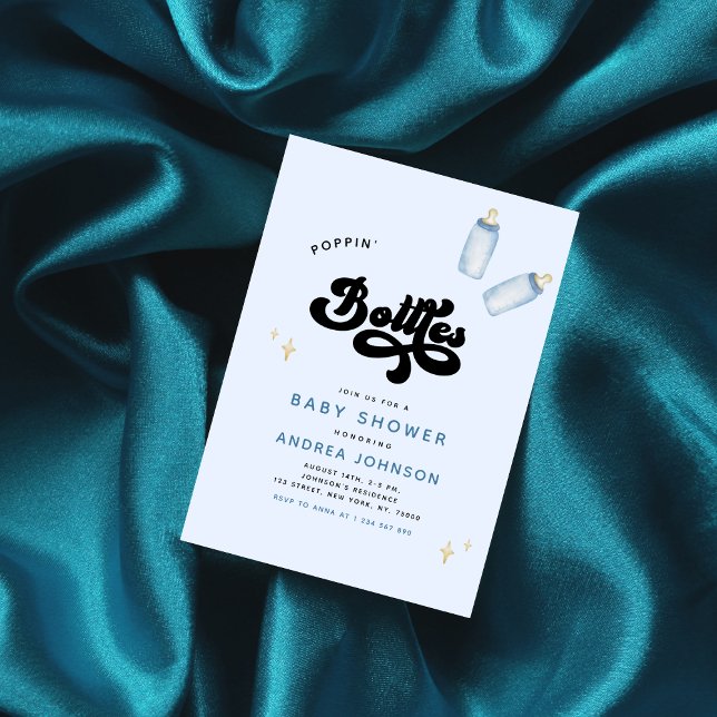 Blue Poppin' Bottles Funny Boy Baby Shower Invitation (Creator Uploaded)