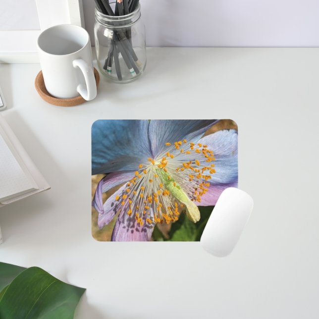 Blue Poppy Bloom Floral Mouse Pad (In Situ)