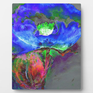 Blue poppy, blue abstract flower plaque