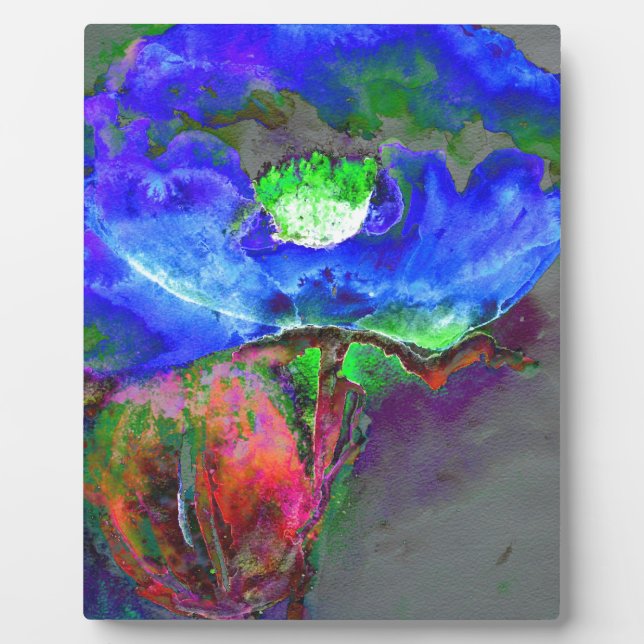 Blue poppy, blue abstract flower plaque (Front)
