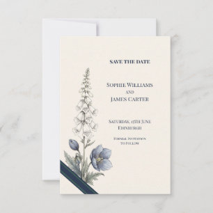 Blue Poppy Botanical Wedding Save The Date