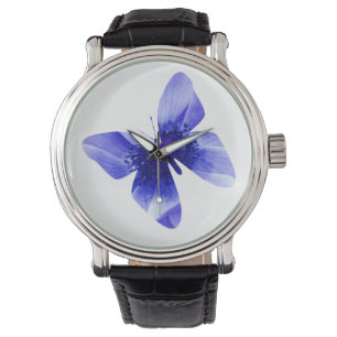 Blue Poppy Butterfly, Large Leather Watch