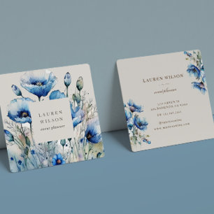 Blue Poppy Flower Elegant Business Card