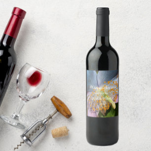 Blue Poppy Flower Personalised Wine Label