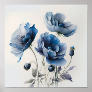 Blue Poppy Flowers Art Print Poster