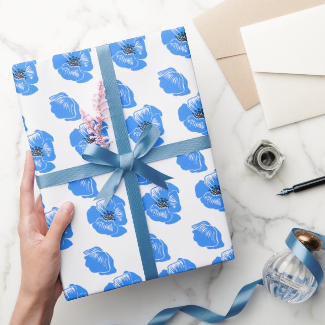 Blue poppy Flowers summer nature pattern  Wrapping Paper (Gifting)