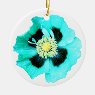Blue Poppy round ornament white