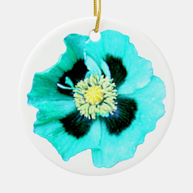 Blue Poppy round ornament white (Front)
