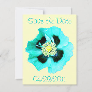 Blue Poppy 'Save the Date' announcement yellow