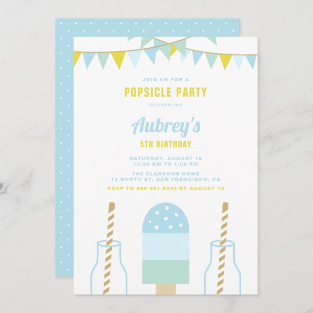 Blue Popsicle Party | Summer Birthday Invitation (Front/Back)