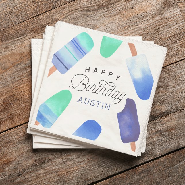 Blue Popsicle Personalised Kids Birthday Party Napkin (Creator Uploaded)