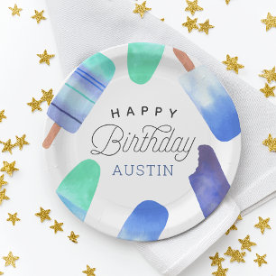 Blue Popsicle Personalised Kids Birthday Party Paper Plate