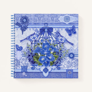 Blue Porcelain Birds and Birdcage Notebook