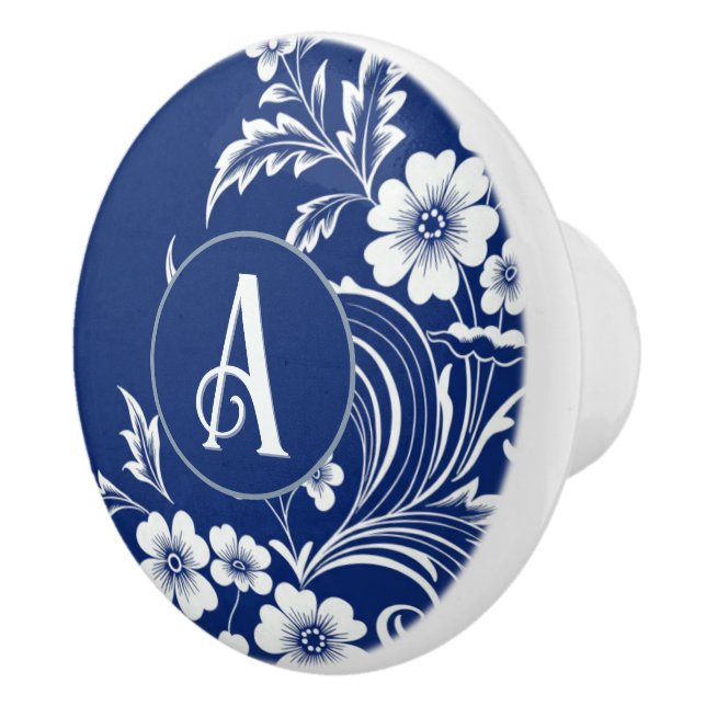 Blue Porcelain Bloom Ceramic Knob (Right)