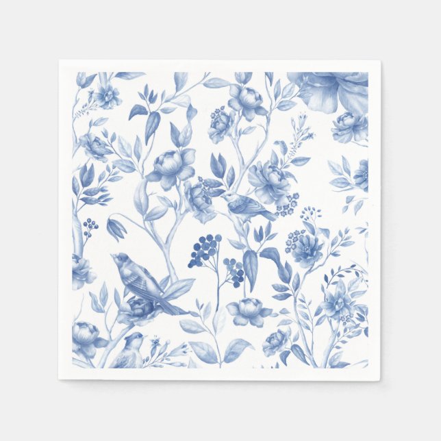 Blue,porcelain,blue china,floral toile,chinoiserie napkin (Front)